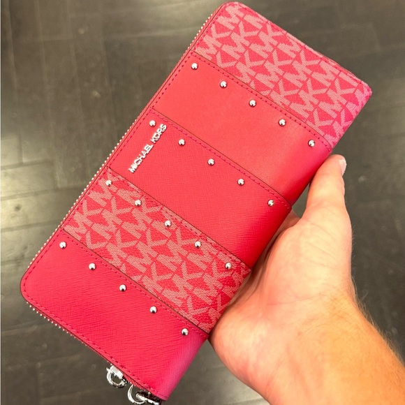 Michael Kors Large Jet Set Travel Continental Wallet Dark Raspberry Multi - Picture 1 of 6
